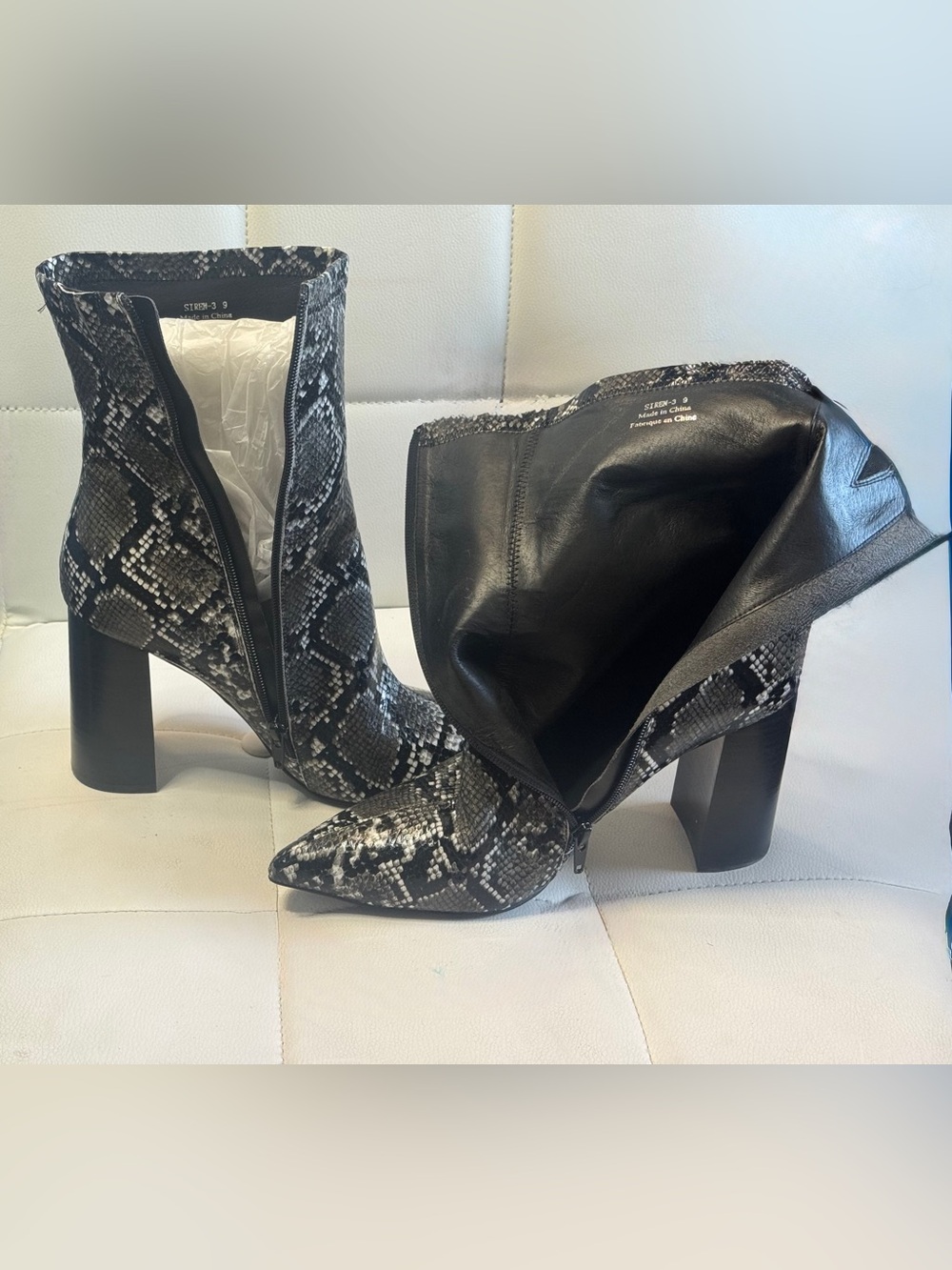 Jeffrey Campbell Snake-Print Block-Heel Boots – Never Worn